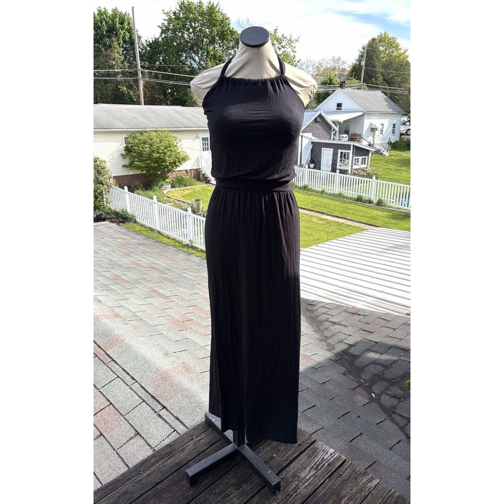 NWT Caslon Nordstrom Black Stretch Halter Long Maxi Dress Sz XS